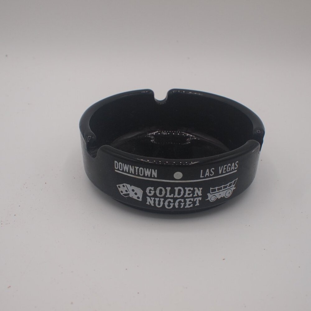Vintage Old Las Vegas Black Glass Ashtray from the GOLDEN NUGGET